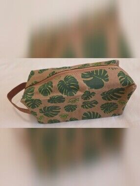 Trader Joe's Monstera Leaves Dopp Kit Washable Paper Zipper Pouch Travel Bag